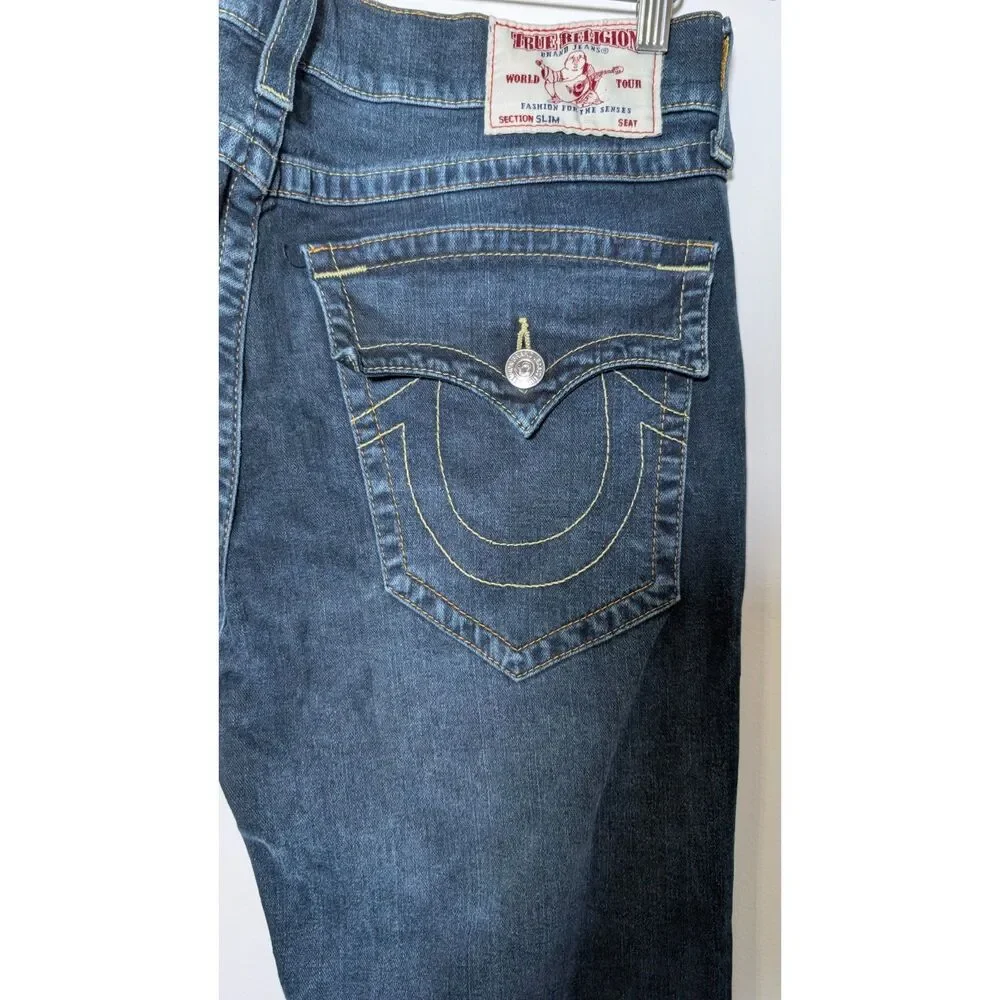 True Religion Section Slim Flap Old Multi Jeans Mens 36 Dark Wash Y2K Streetwear
